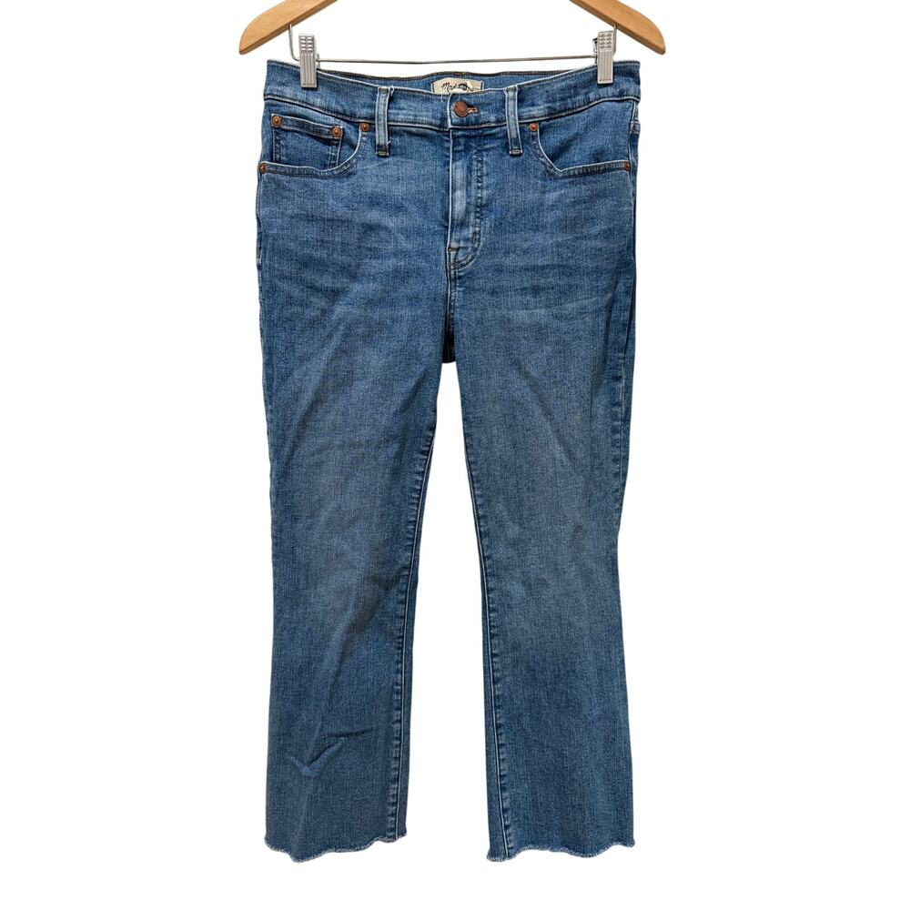 Madewell Blue Mid-Rise Kick Out Frayed Denim Jeans Bootcut Size 29 Casual
